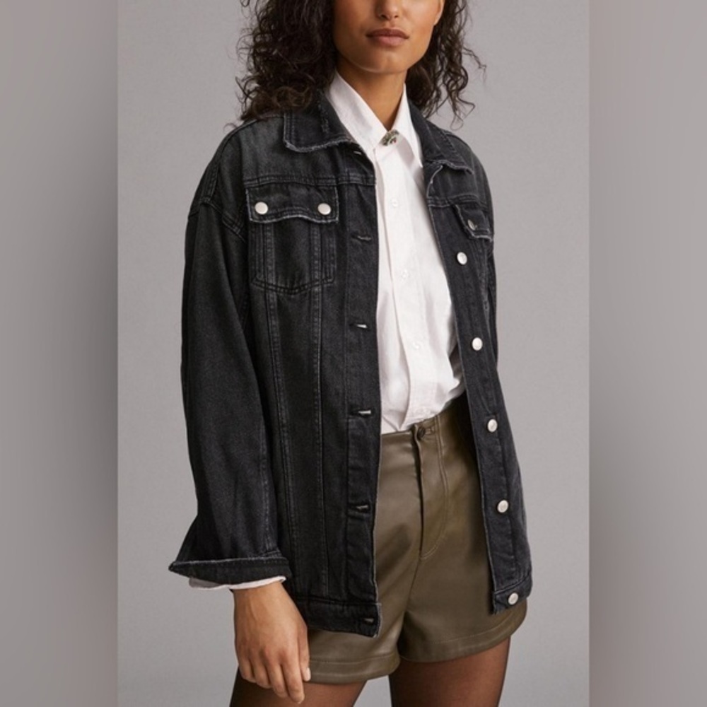 Anthropologie Pilcro Longline Denim Trucker Jacket XS Fits Medium Oversized